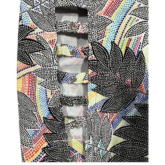 Vintage 90s ATTYRE NYC Aboriginal Print Rainbow Pants Silver Buttons - Picture 6 of 9